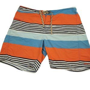 Patagonia Mens‎ 40 Wavefarer Striped Board Shorts Orange Blue Swim Style 86620